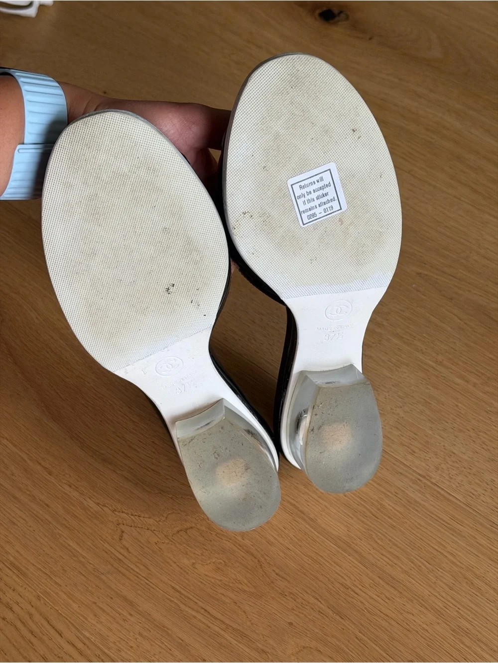 CHANEL Black Patent & Leather Open-Toe Mules POV sandals
